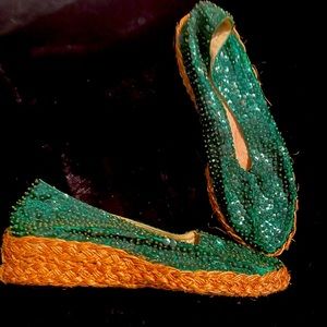 Sequins emerald green espadrilles